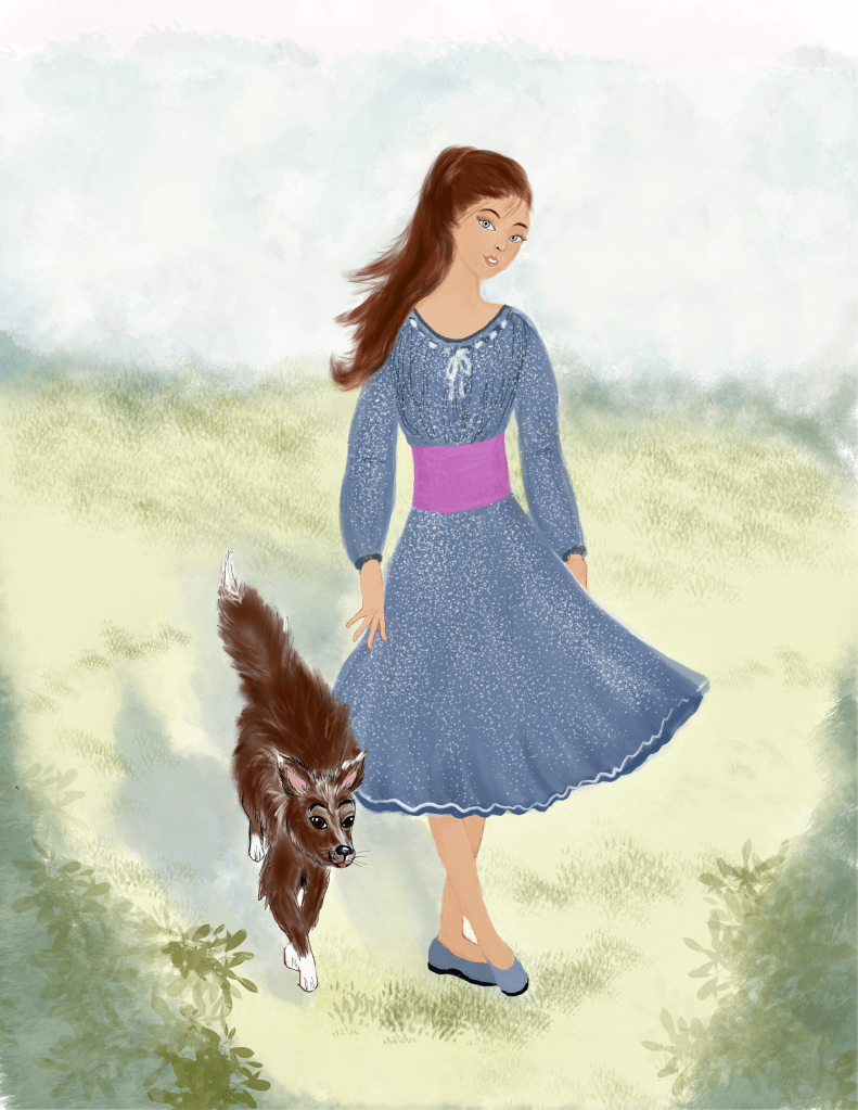 Painting of girl with rescue dog